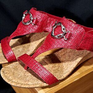 IMPO ~ Red Gwyneth Sandals with Cork Soles ~ 10 Medium